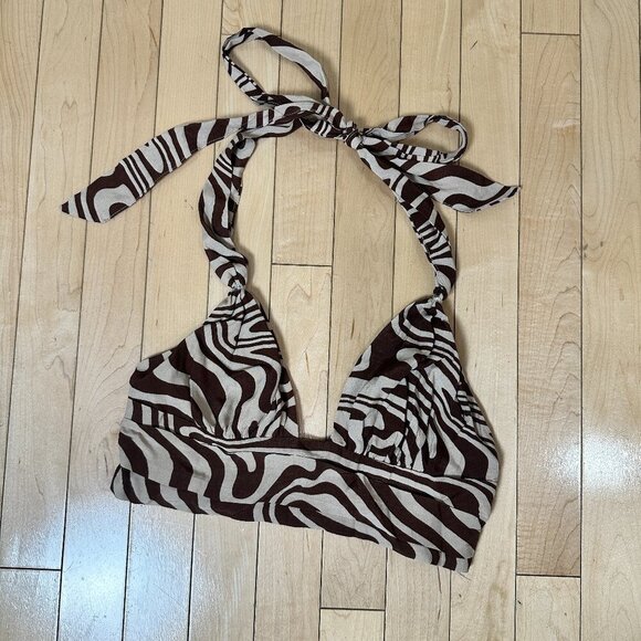 GARAGE Animal Print Zebra Silky Halter Crop Top Size Small Bra Corset Bustier - Picture 2 of 8